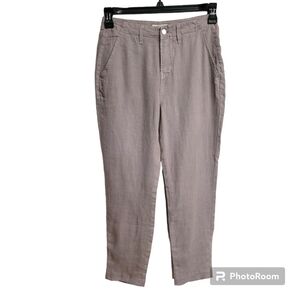 L'agence Grey Taupe Roselyn High Rise Cropped Casual Linen Trousers Size 25